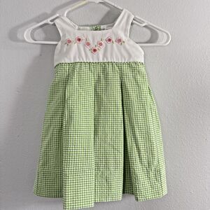 Sarah Louise England Dress Kids 2T Green‎ Pleated Gingham Seersucker